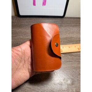 Leather Card Holder Wallet Minimalist Bifold Orange One Size